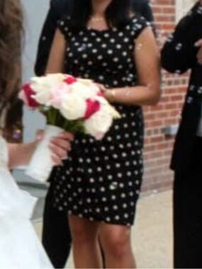 Dress Barn Black Midi Dress with Beige Polka Dots